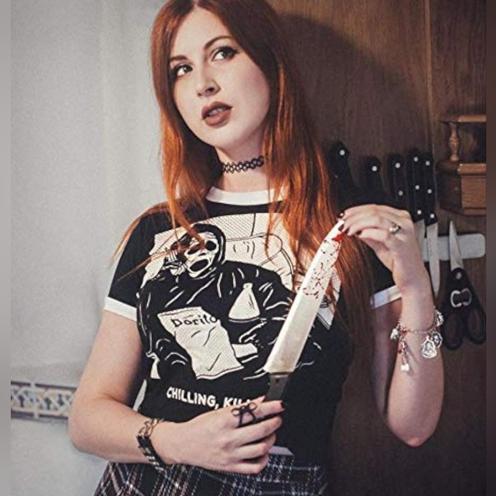 Size L Snacking Grim Reaper Stretchy Crop Top